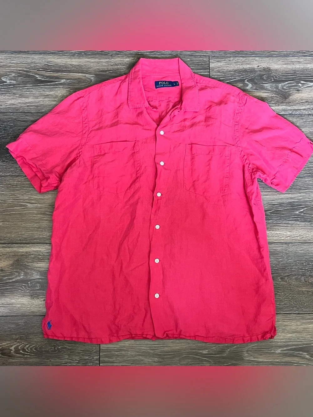 Polo Ralph Lauren Linen/ Silk Short Sleeve Camp Shirt Mens Large